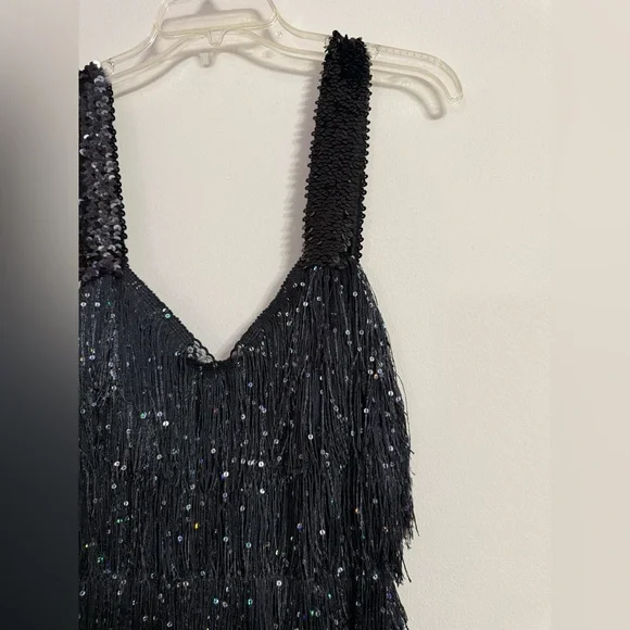 Vintage Vassarrette Black Beaded Sequin Fringe Dress Sz 38 S Small - Picture 2 of 5